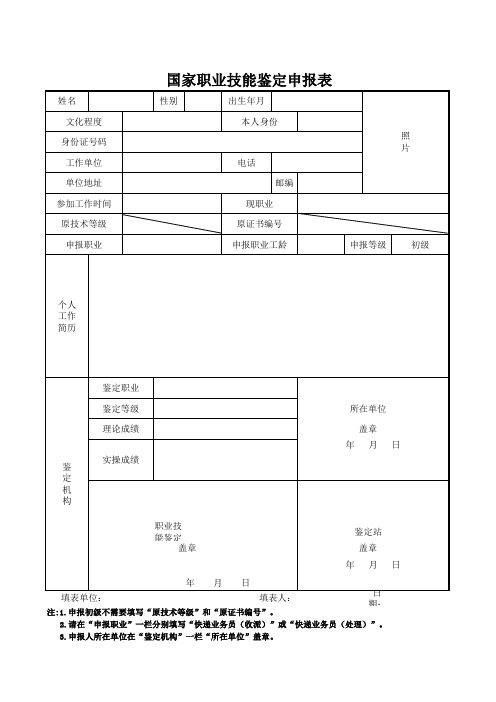 国家职业技能鉴定申报表模板