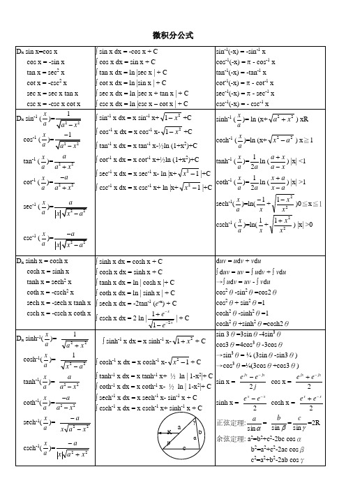 微积分公式大全