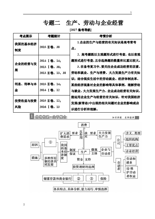 2019届高三政治二轮高考专题辅导与训练教师用书：第一篇 专题二 生产、劳动与企业经营 Word版含解析