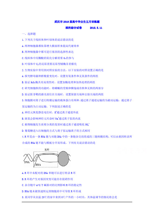 湖北省武汉市2018届高三五月训练题理科综合试卷 Word版含答案