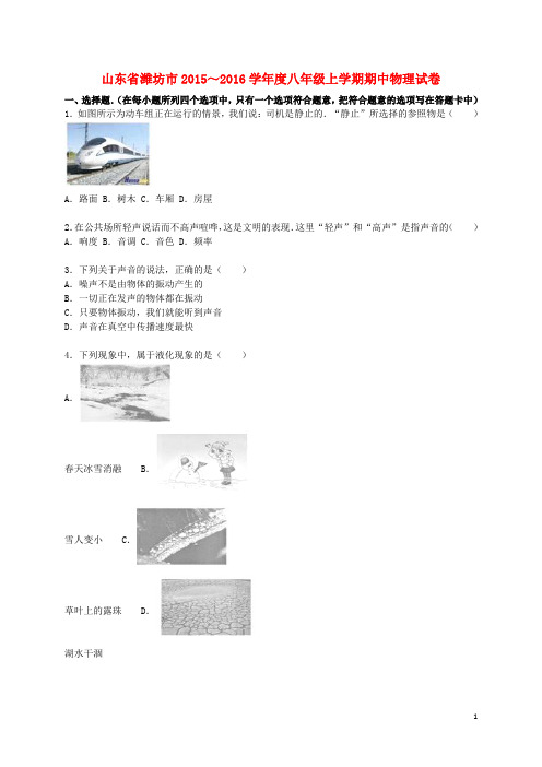 山东省潍坊市八年级物理上学期期中试题(含解析) 新人教版