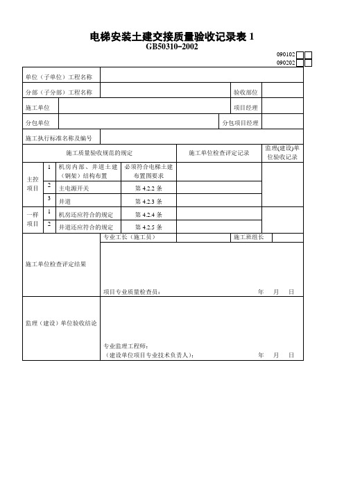 电梯安装土建交接质量验收记录表1