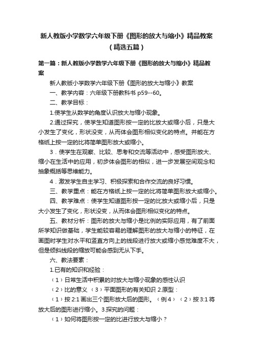 新人教版小学数学六年级下册《图形的放大与缩小》精品教案（精选五篇）