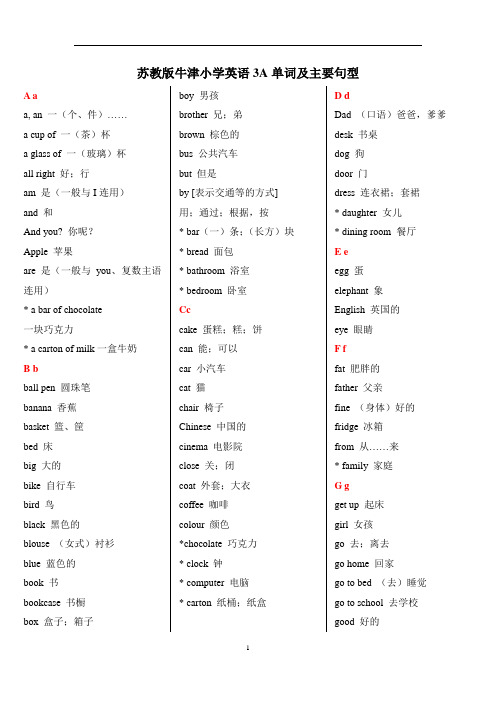 苏教版牛津小学英语单词、词组及语法总结--3A