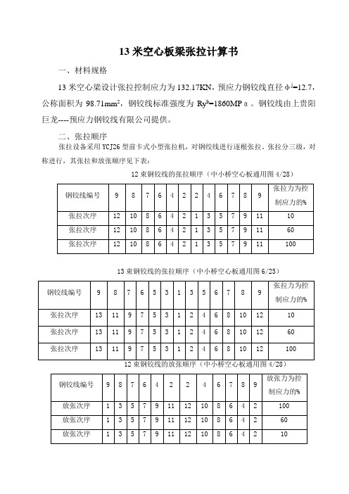 13米空板梁张拉程序