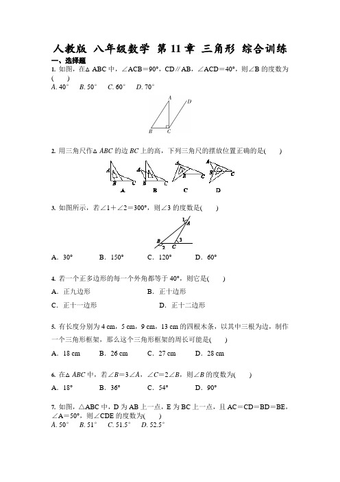 人教版八年级数学上册 第11章 三角形 综合训练(含答案)(2022年最新)