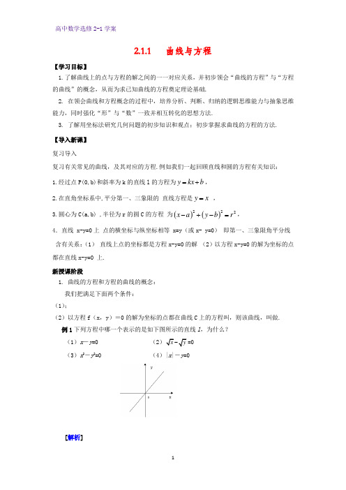 高中数学选修2-1优质学案4：2.1.1 曲线与方程