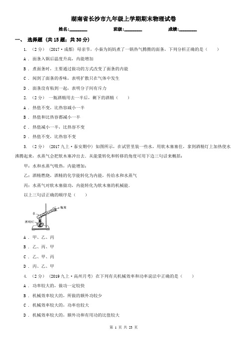 湖南省长沙市九年级上学期期末物理试卷