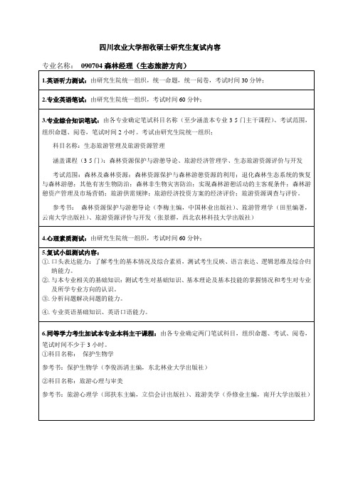 四川农业大学招收硕士研究生复试内容