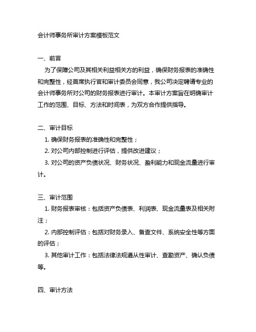 会计师事务所审计方案模板范文