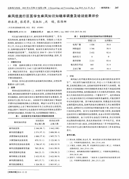 麻风低流行区医学生麻风知识知晓率调查及培训效果评价