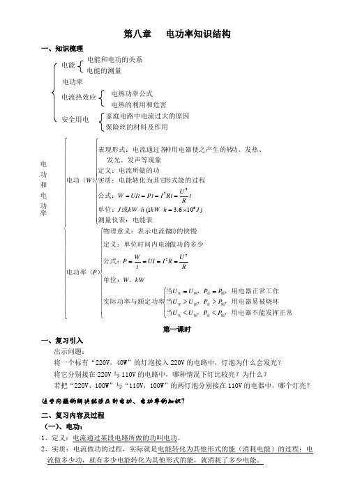 八年级物理最新第八章《电功率》知识结构思维导图