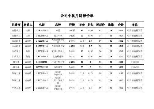 中秋月饼报价