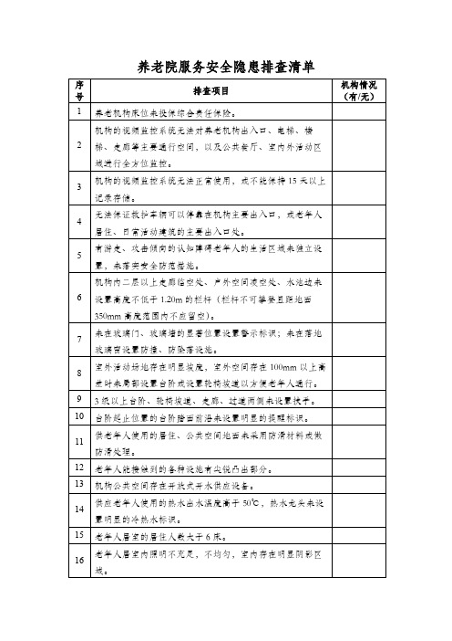 养老院服务安全隐患排查清单(最全)