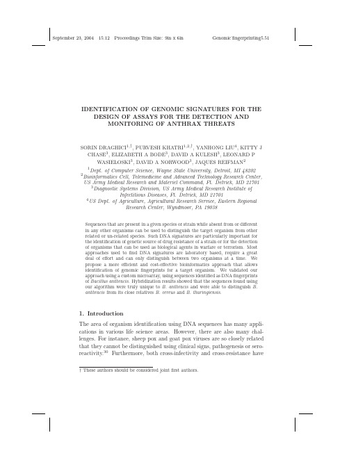 Identification of genomic signatures for the design of assays for the detection and monitor