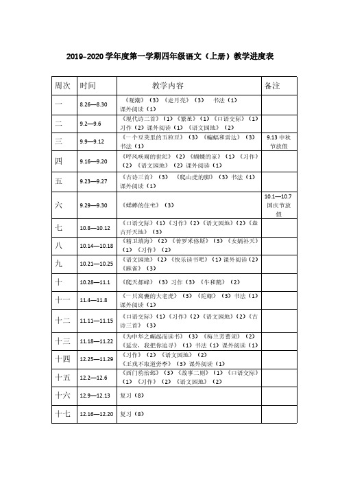 部编版四年级上册语文教学进度表