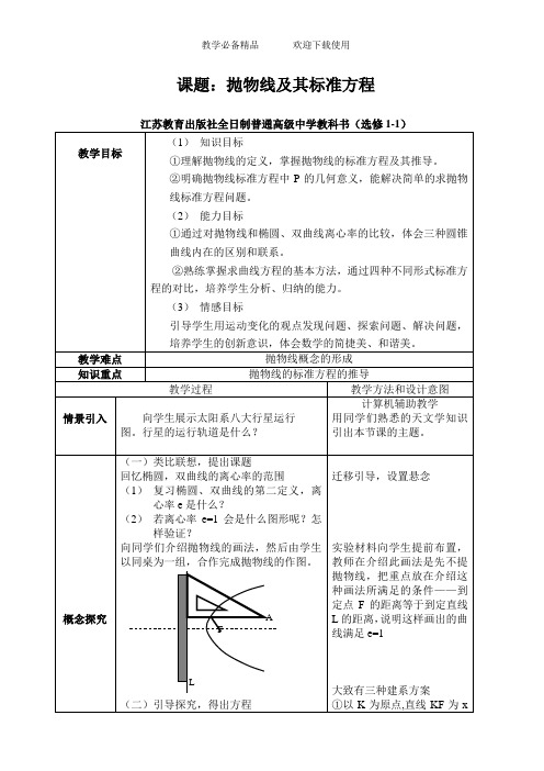 高中数学选修1-1《抛物线》说课教案