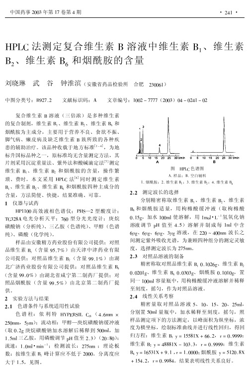 HPLC法测定复合维生素B溶液中维生素B1、维生素B2、维生素B6和烟酰胺的含量