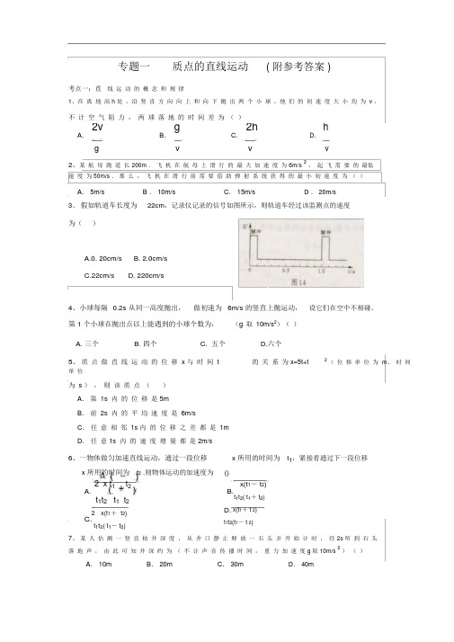 高考物理总复习专题：质点的直线运动