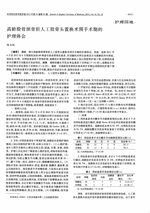 高龄股骨颈骨折人工股骨头置换术围手术期的护理体会