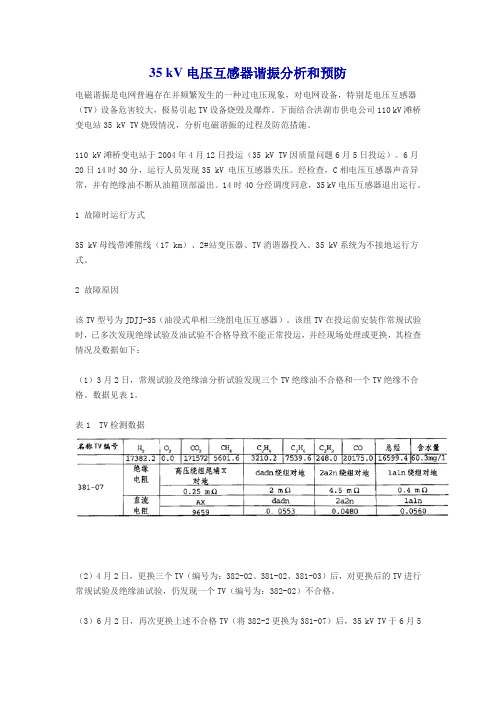 35 kV电压互感器谐振分析和预防