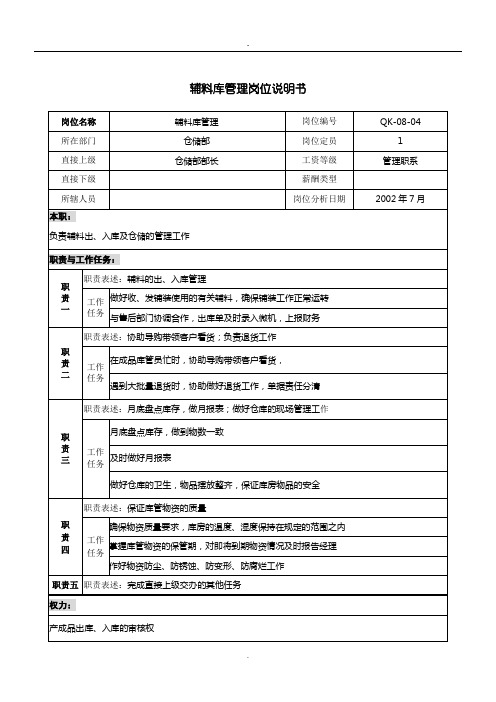 乾坤木业公司辅料库管理岗位说明方案