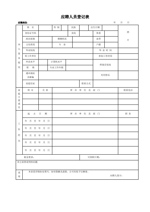 (完整word版)应聘表格范本