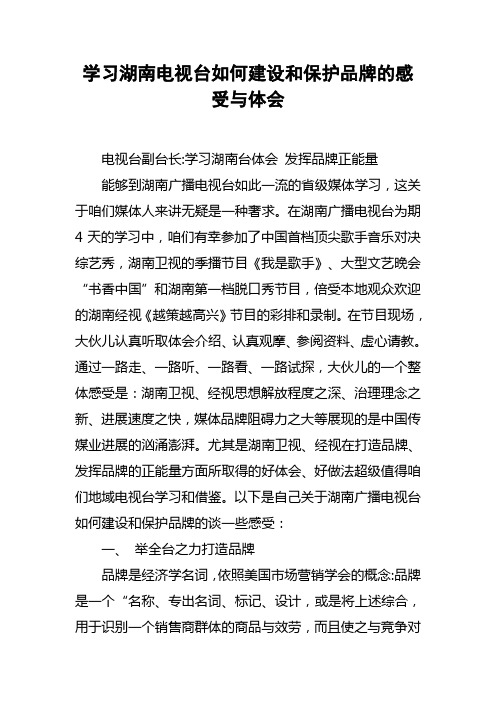 学习湖南电视台如何建设和保护品牌的感受与体会