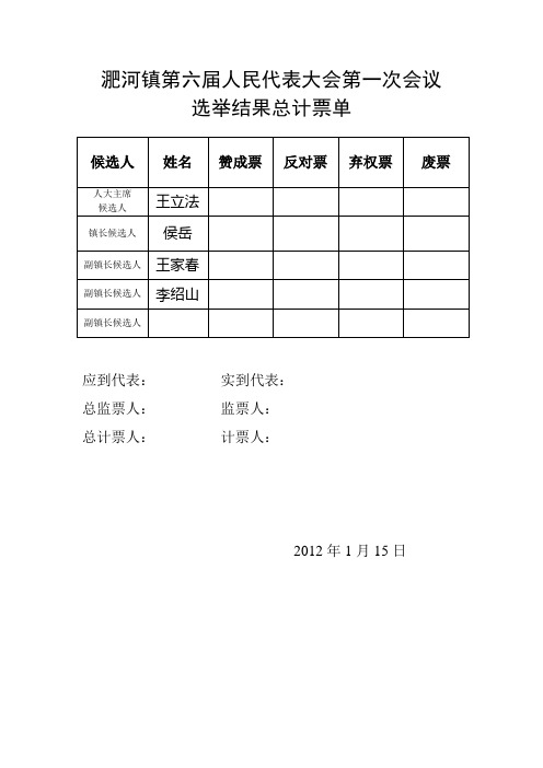 11六届一次人代会选举结果计票单