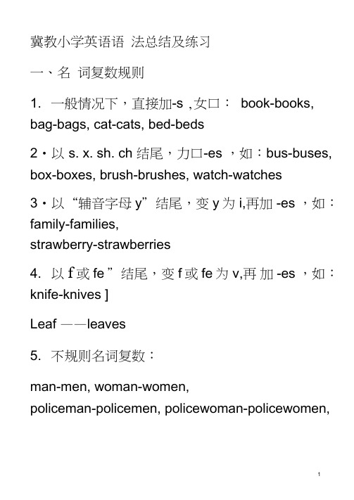 (完整)整理好的冀教小学英语语法总结及练习,推荐文档