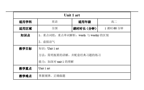 新人教版选修6 unit 1 art 高二