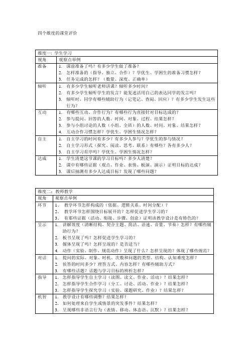 四个维度的课堂评价