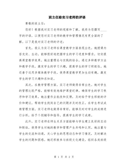 班主任给实习老师的评语