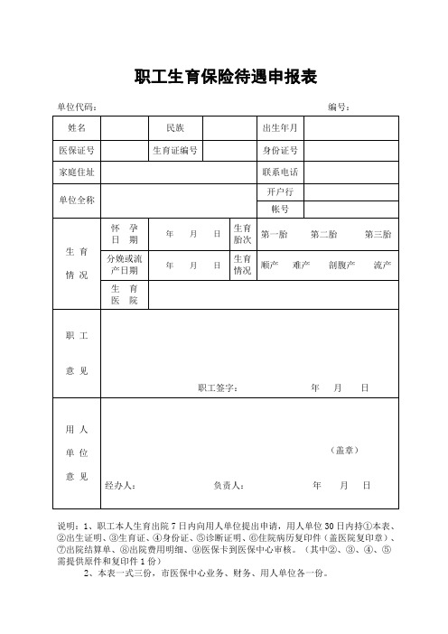 职工生育保险待遇申报表