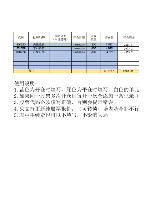 股票交易记账表