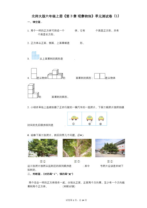 北师大版六年级上册《第3章_观察物体》小学数学-有答案-单元测试卷(1)