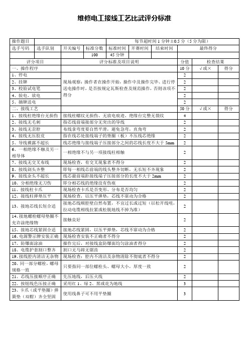 维修电工接线工艺比武评分标准