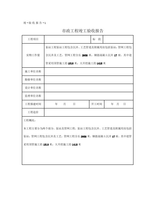 市政工程竣工验收报告表格