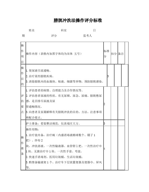 膀胱冲洗法操作评分标准