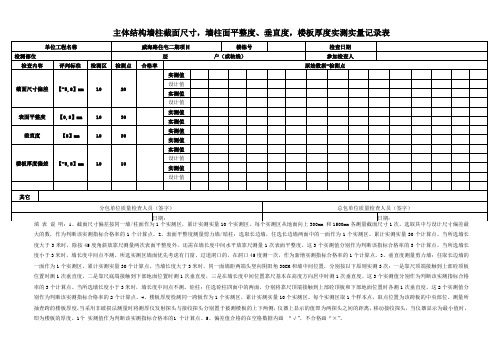 主体结构实测实量记录表