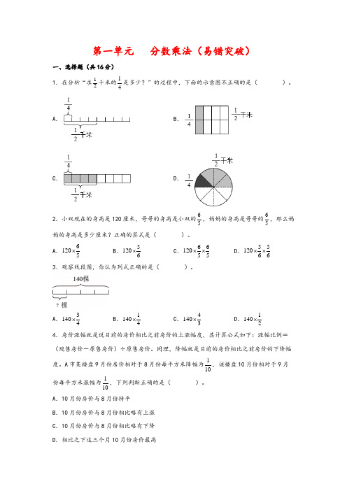 第一单元  分数乘法(易错突破) -六年级数学上册(人教版)