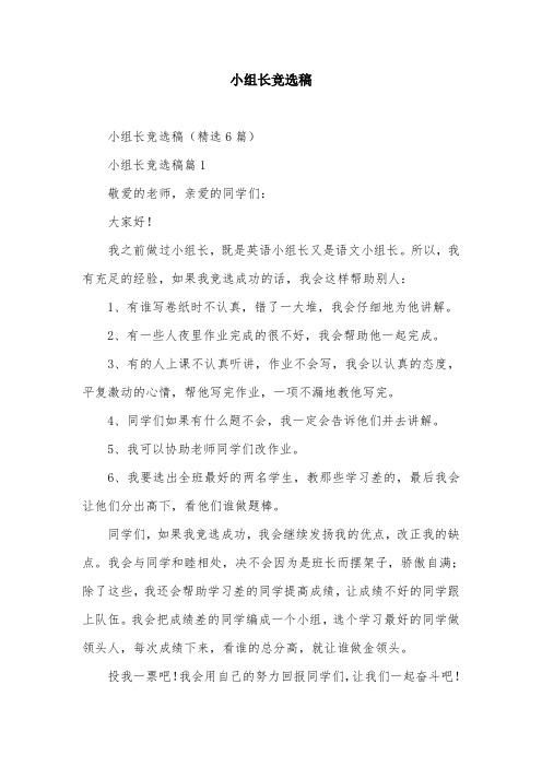 小组长竞选稿