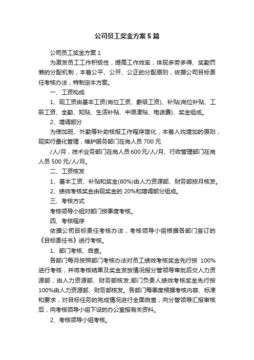 公司员工奖金方案5篇