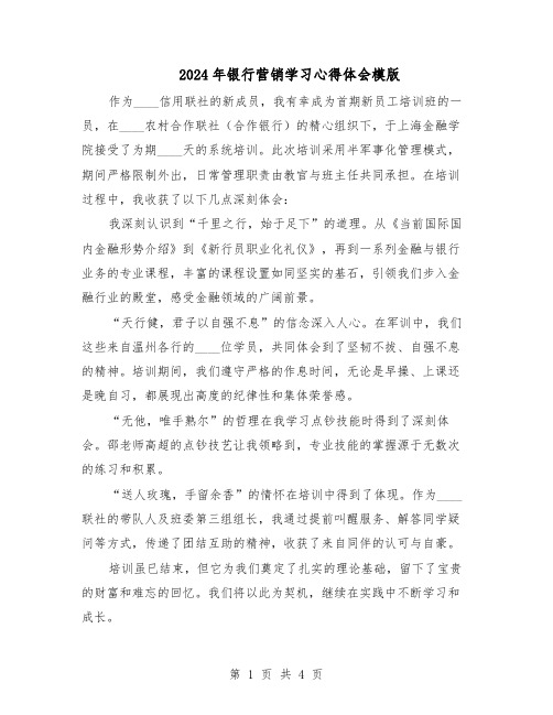 2024年银行营销学习心得体会模版（三篇）