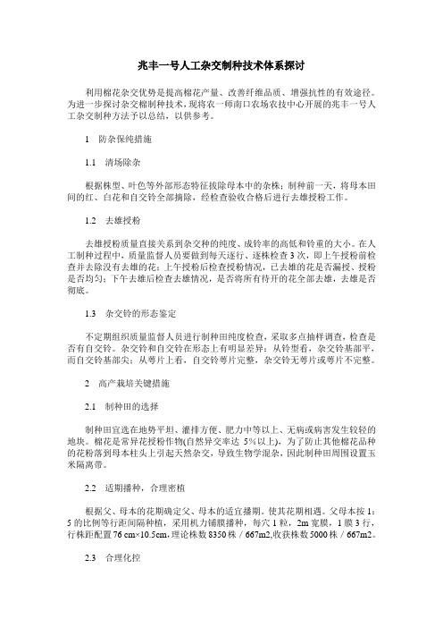 兆丰一号人工杂交制种技术体系探讨