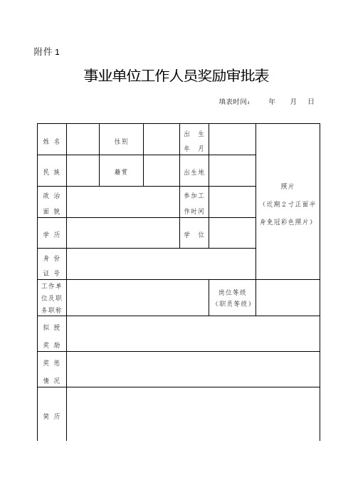 事业单位工作人员奖励审批表  湘人社【2019】24号