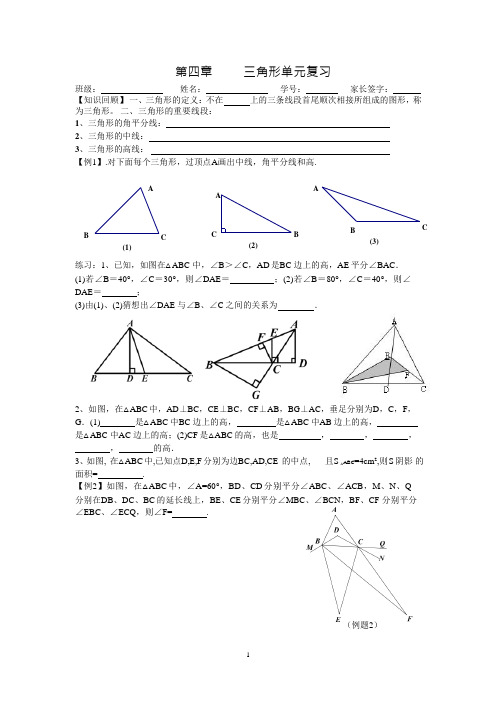 四川省成都七中育才2021届初一下数学 第四章《三角形复习》