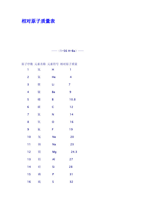 相对原子质量表 