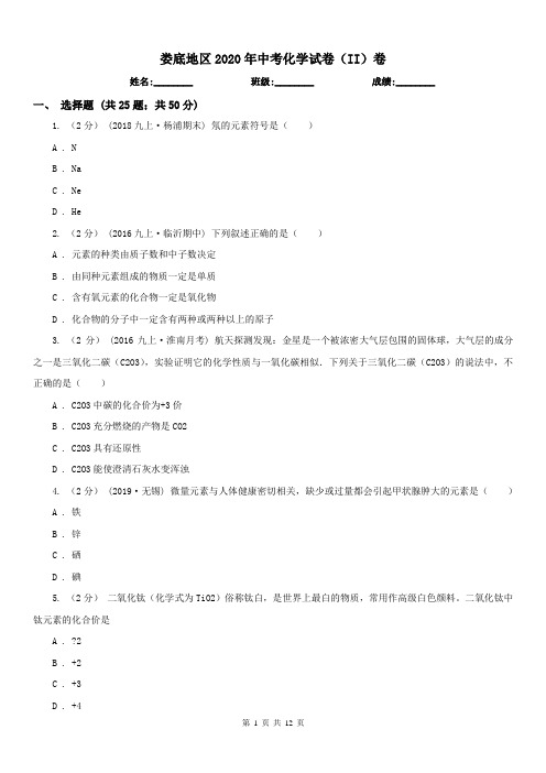 娄底地区2020年中考化学试卷(II)卷