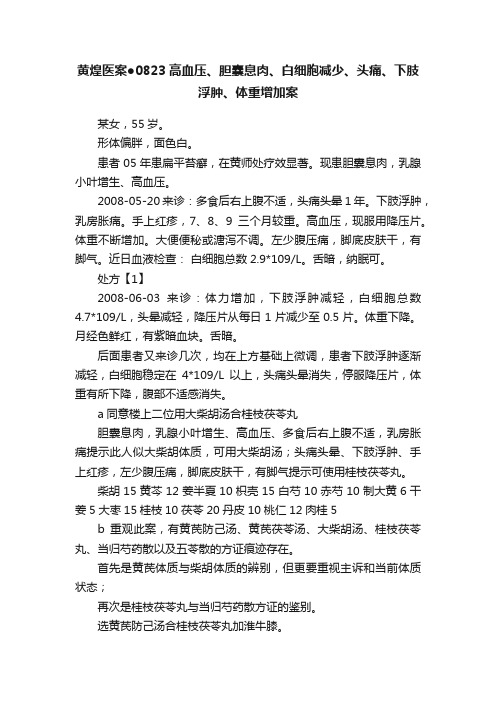 黄煌医案●0823高血压、胆囊息肉、白细胞减少、头痛、下肢浮肿、体重增加案